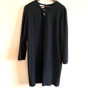 Evan Picone Womens Wool Dress Sz 14 Black W/Gold Tone Button Vintage Classic